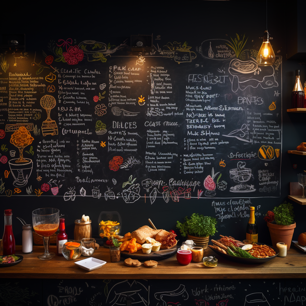 Bar blackboard with meals written in chalk