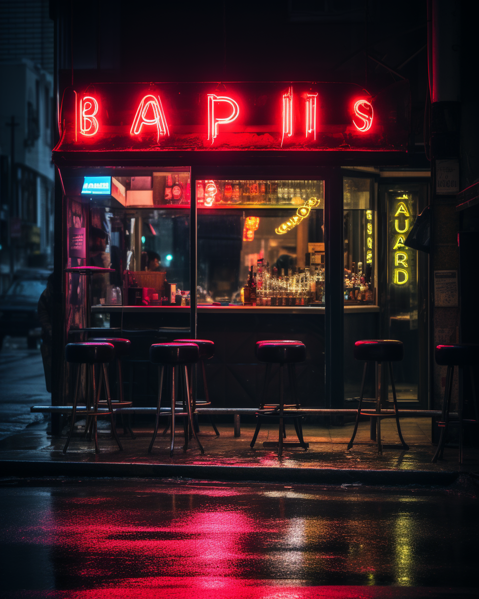 Neon-lit Western-inspired Bar Scene