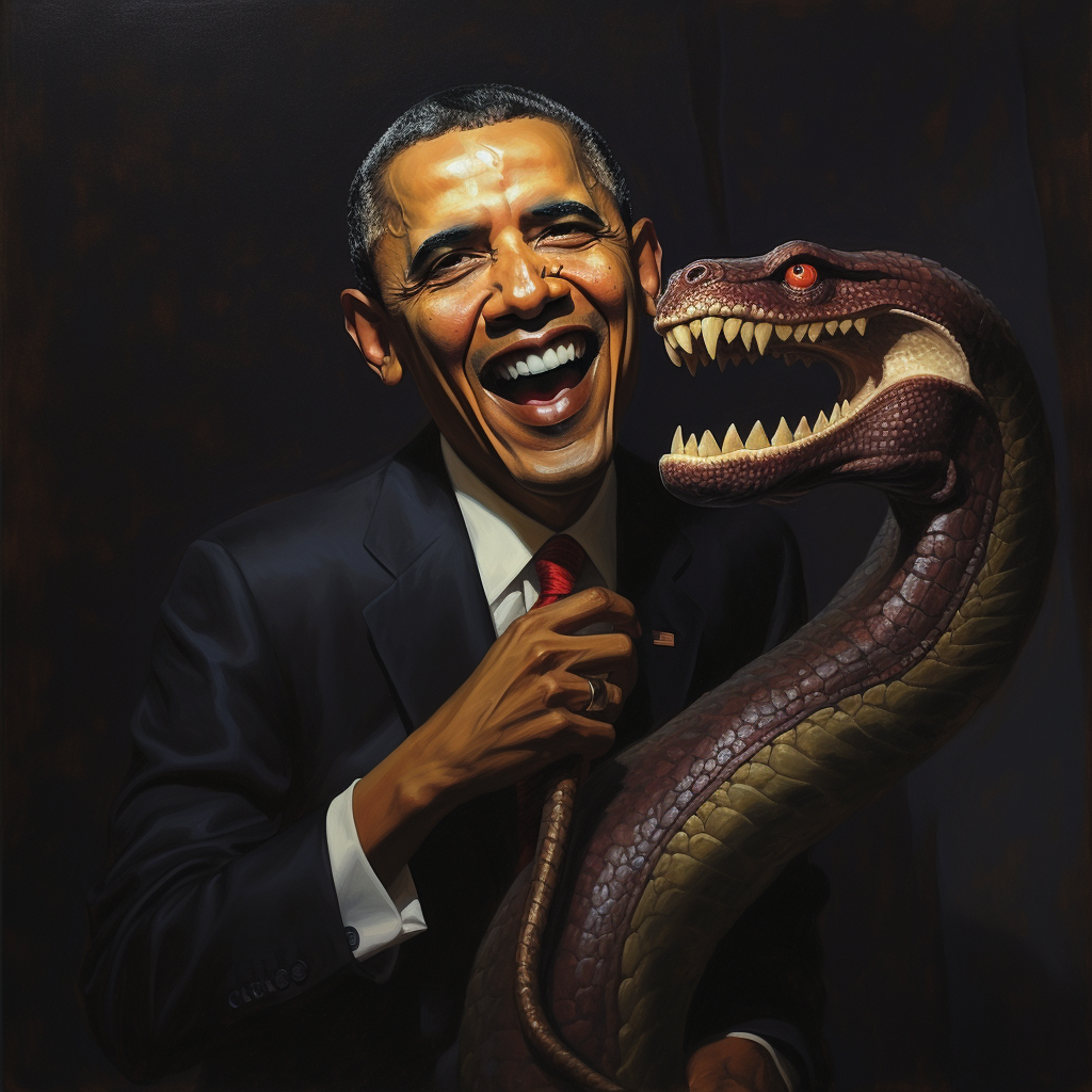 Barack Obama with Snake in Mouth