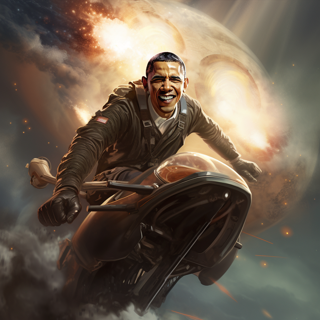 Barack Obama piloting a spaceship