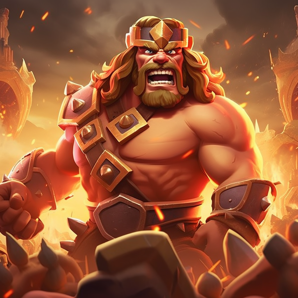 Powerful clash of clans Barbarian King amidst blazing fire