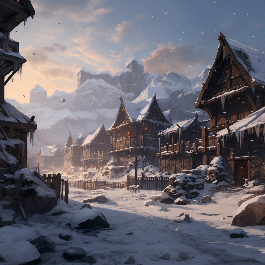 Barbarian village in snowy land