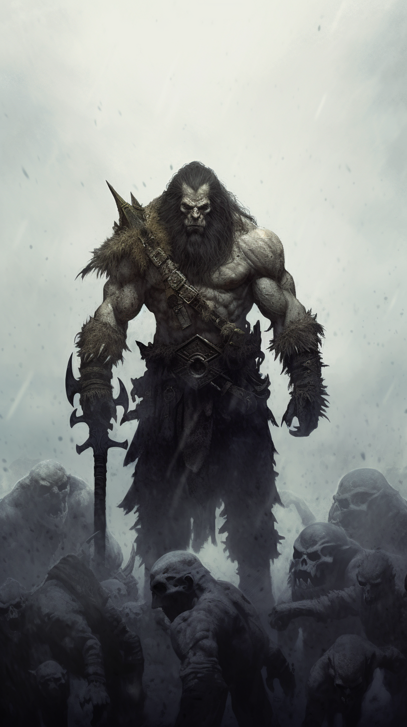 Fierce barbarian battling an orc horde