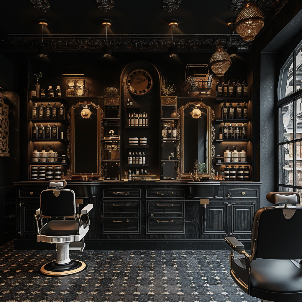 Luxurious Barber Shop with Cool Dark Tone