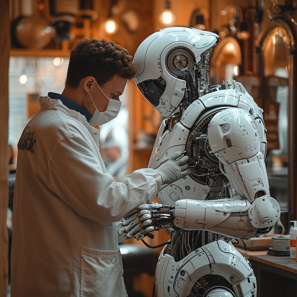 Barber shop robot giving haircut