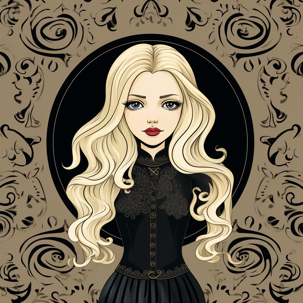 Blonde Barbie wearing Addams Family clothing