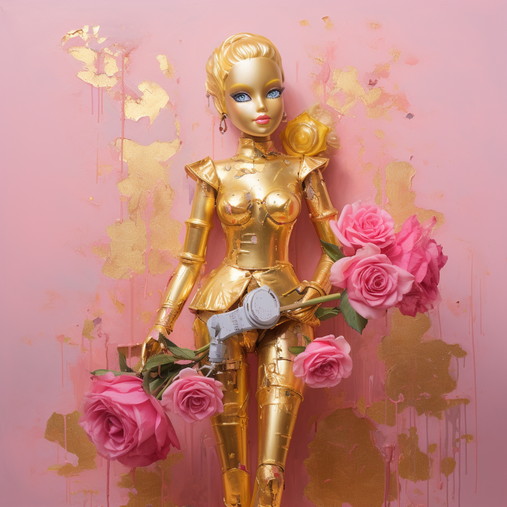 Colorful Barbie Toy oil painting with brush strokes and flowers