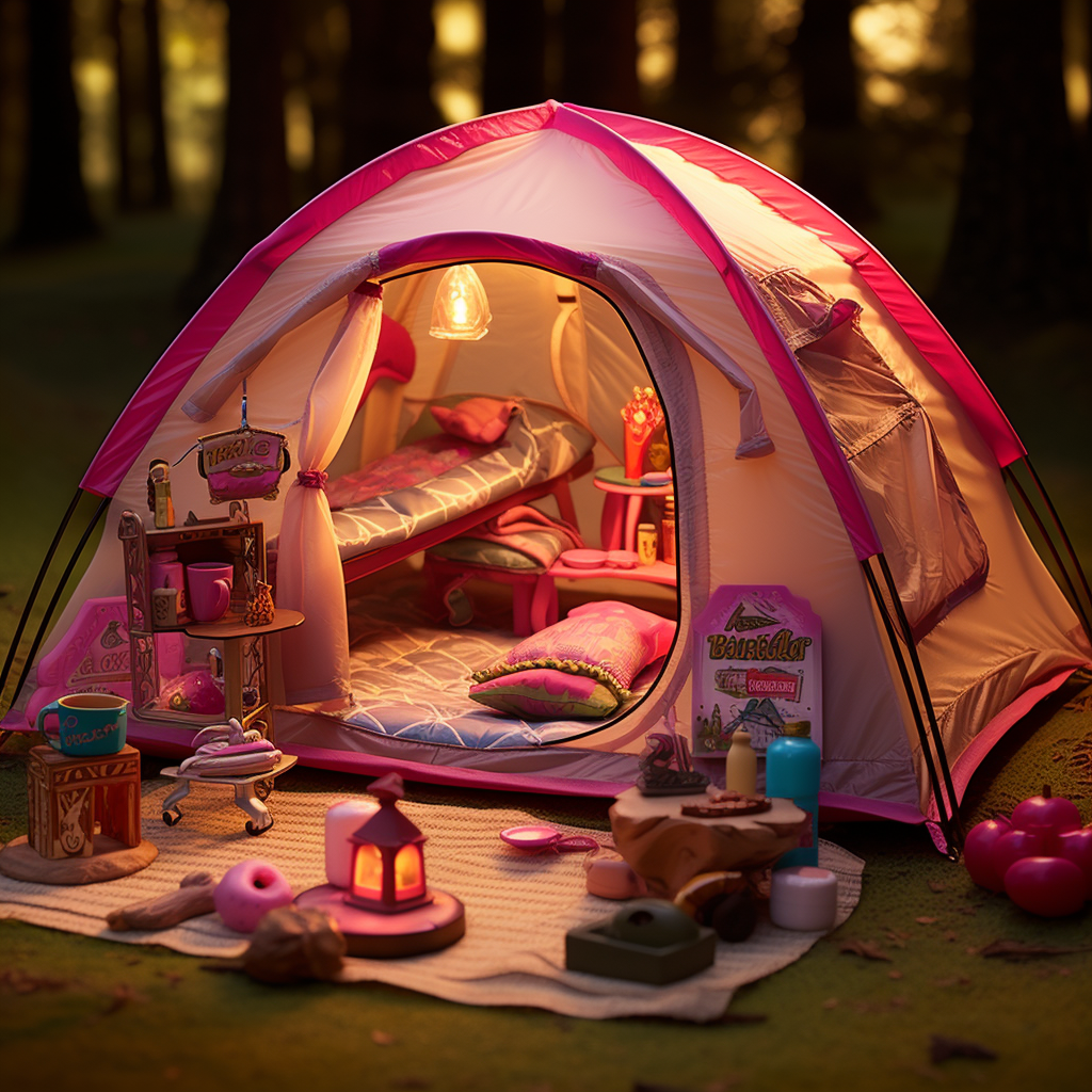 Barbie camping tent under starry sky