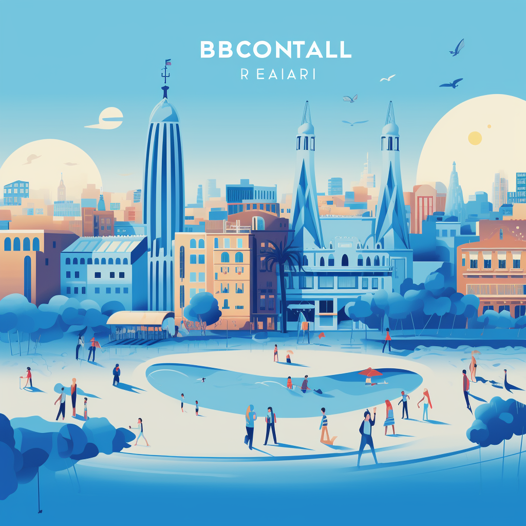 Blue Barcelona Graphic Design Poster