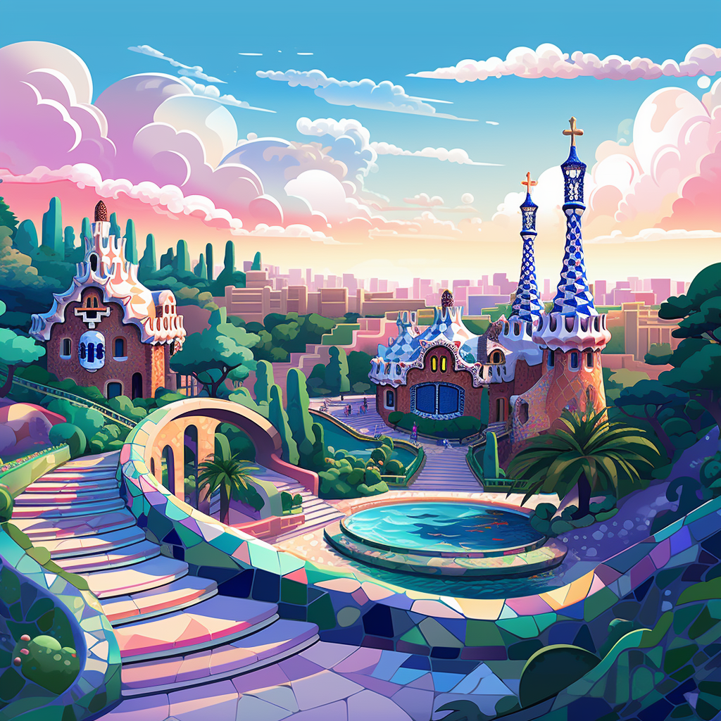 Flat Design Illustration of Barcelona Park Guell