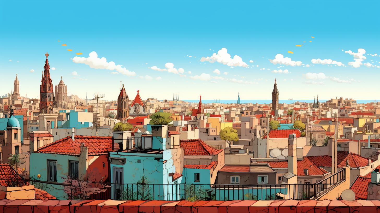 Colorful Barcelona Rooftop Illustration