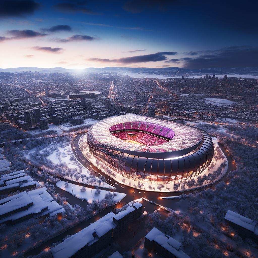 Barcelona Camp Nou Stadium covered in snow