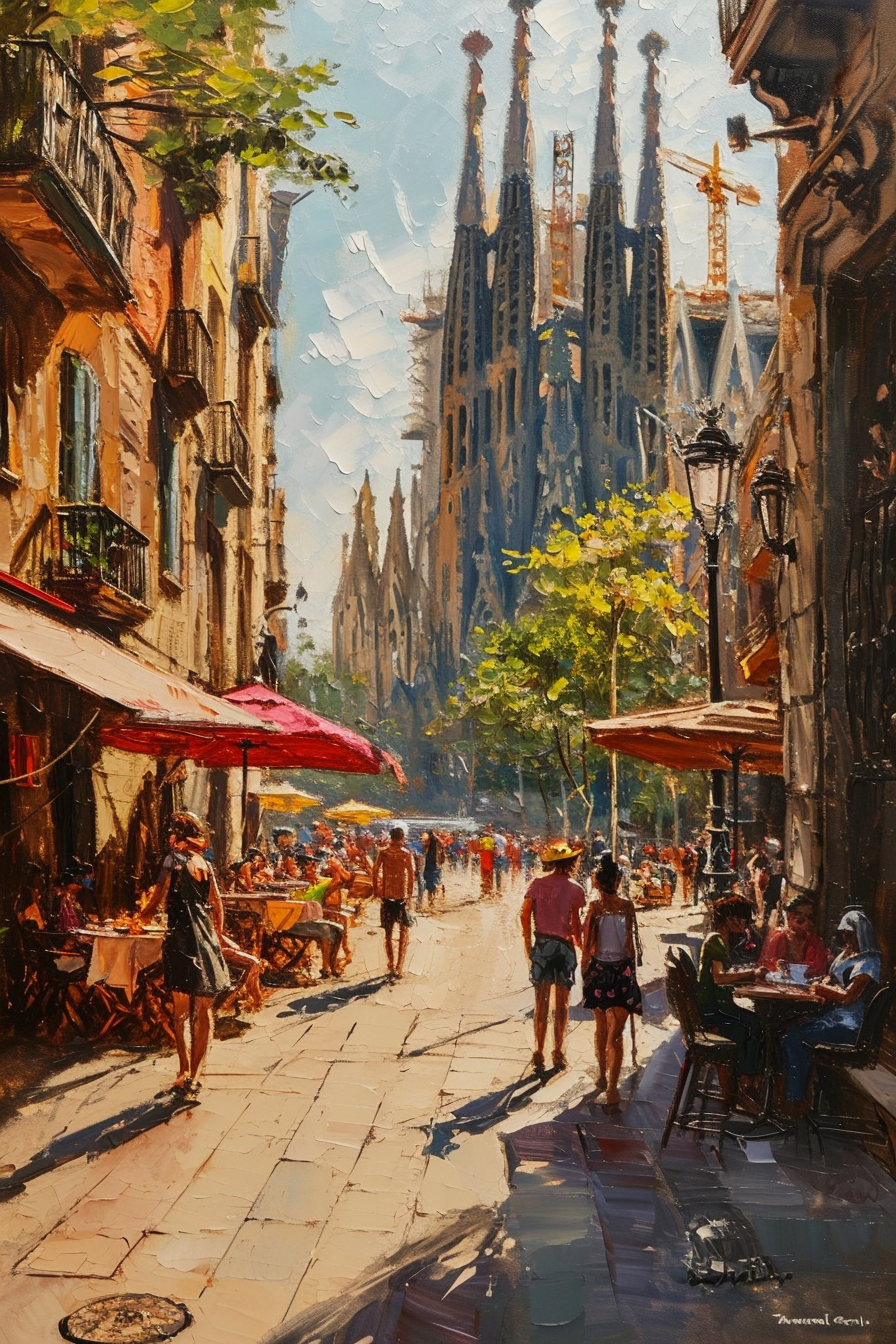 People enjoying a warm summer day in Barcelona