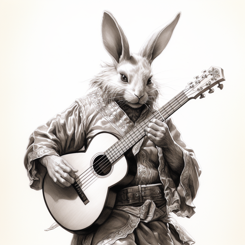 Dungeons and Dragons Rabbit Bard playing lute with dagger