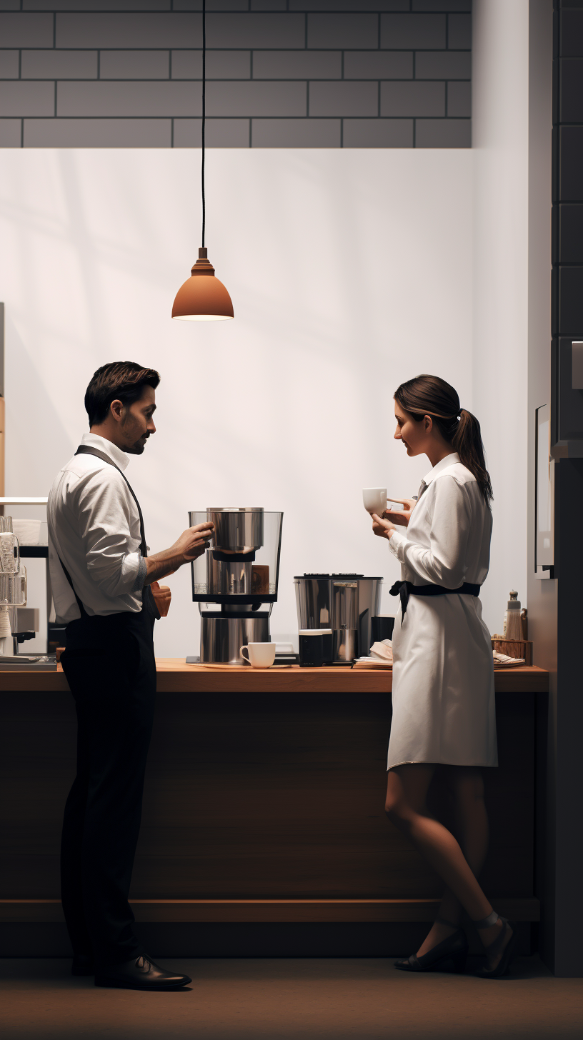 Barista and client talking in coffee shop