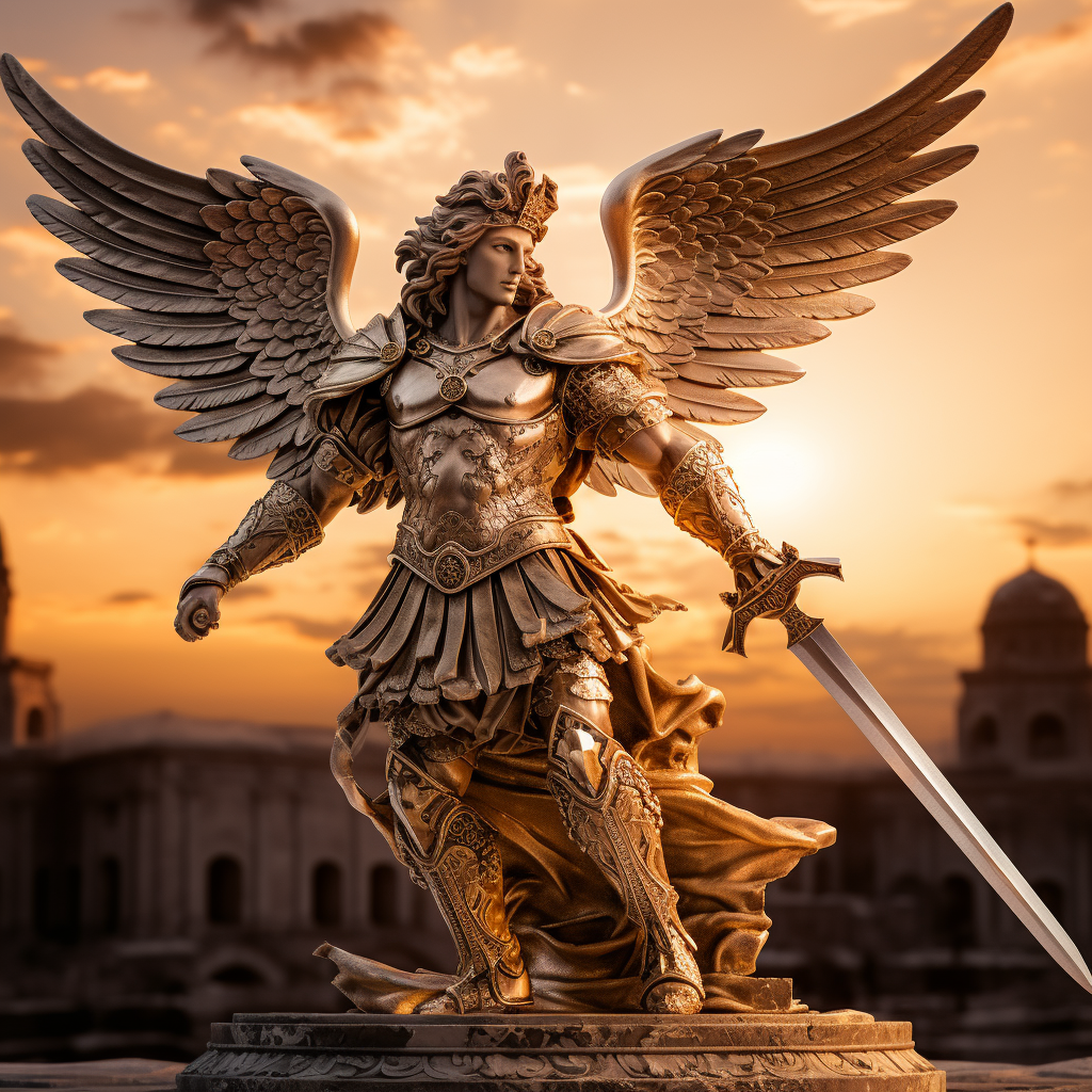 Baroque sculpture of Archangel Saint Michael with sword