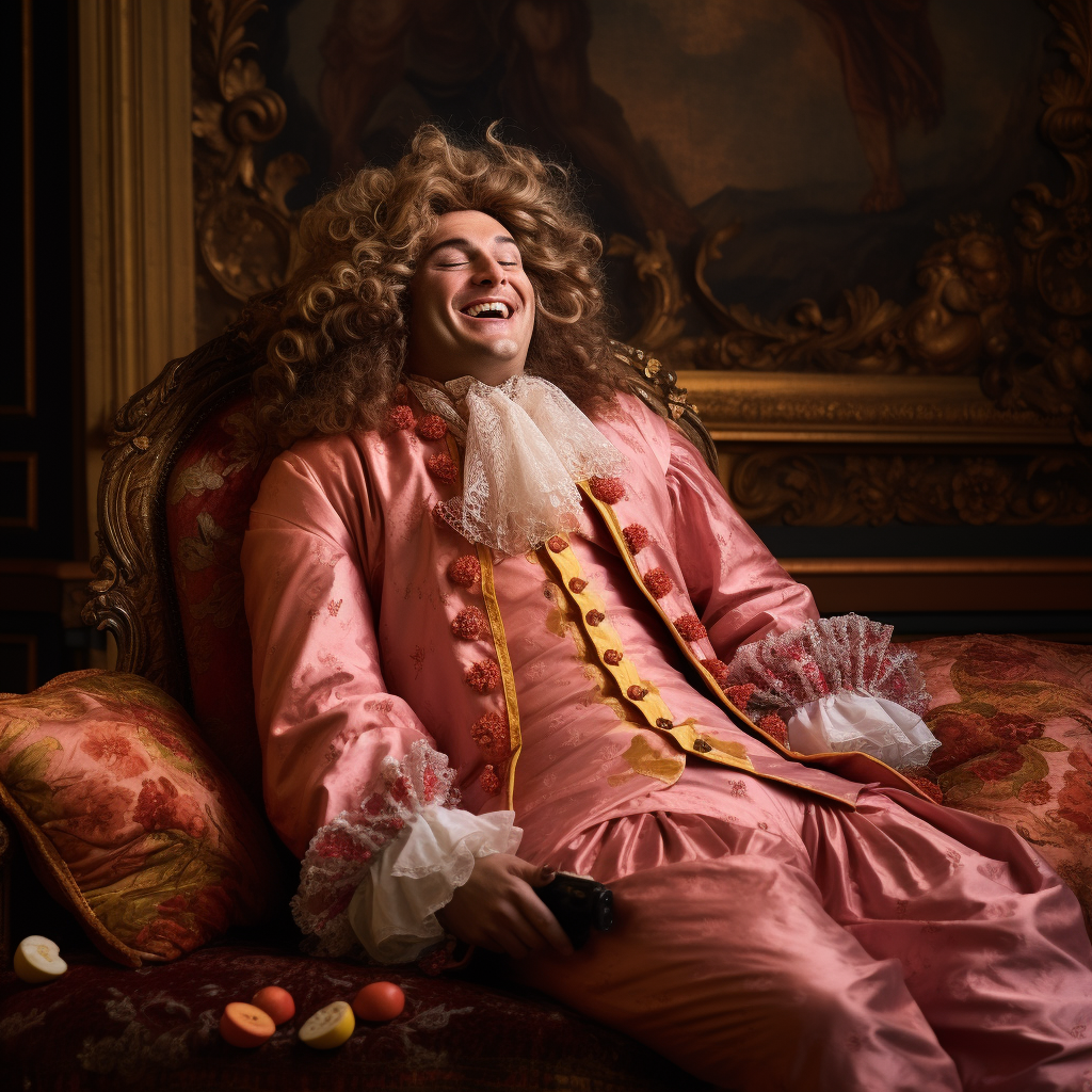 Male in Rococo Baroque Dress Laughing