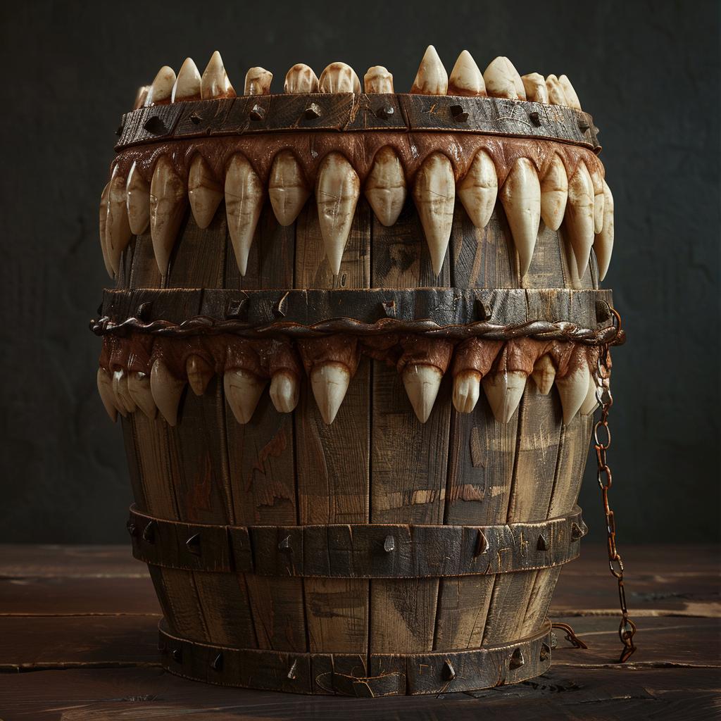 image of barrel with human teeth