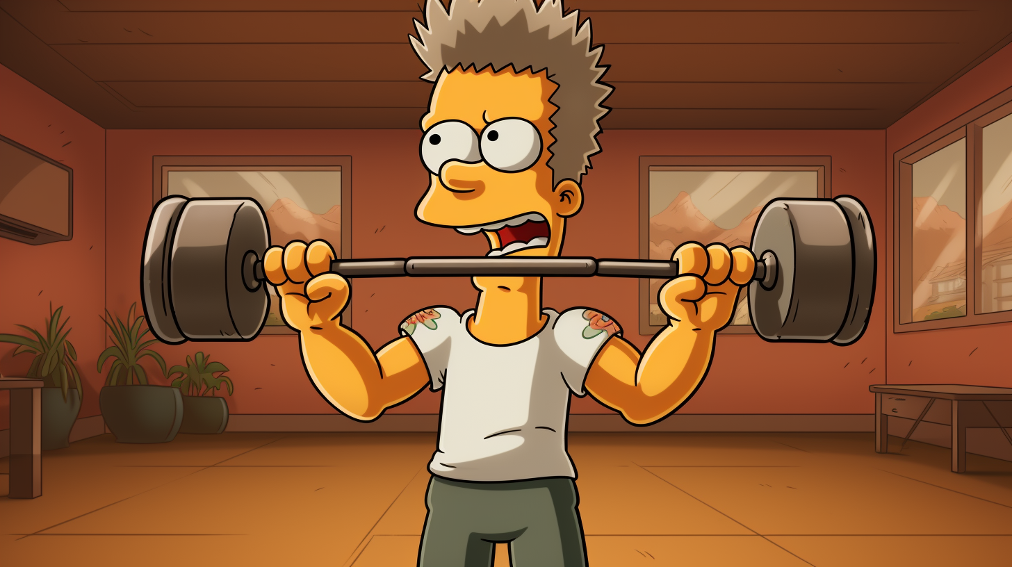 Cartoon character Bart Simpson working out