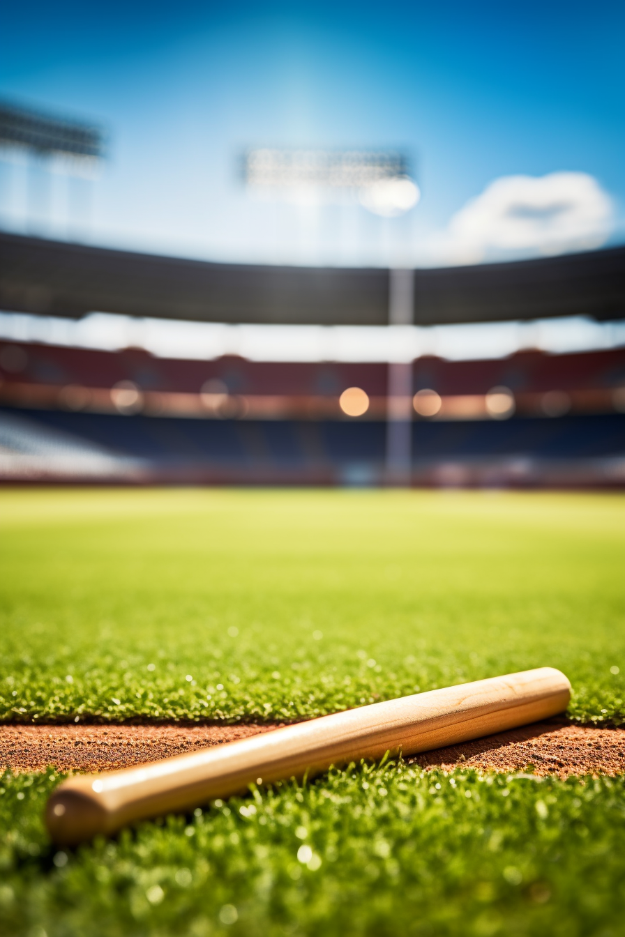 Baseball bat on grass in stadium