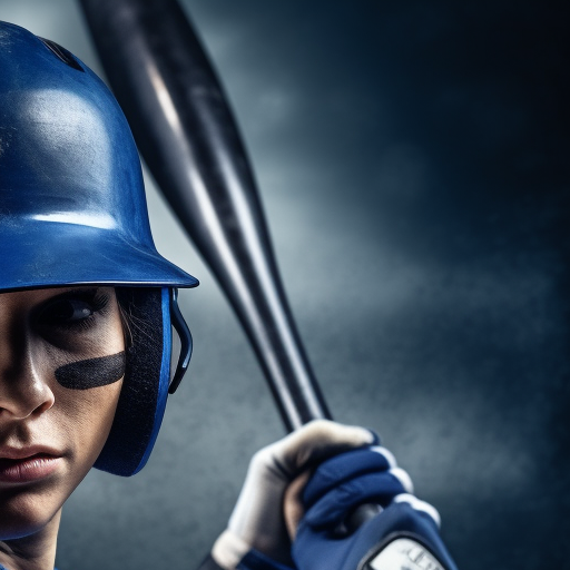 Young female baseball player practicing drills and training in blue uniform