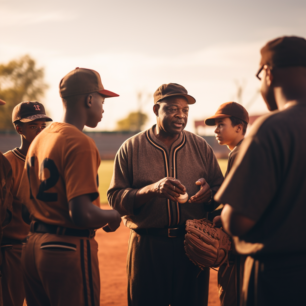 Old Black Men Talking to Teenage Baseball Players