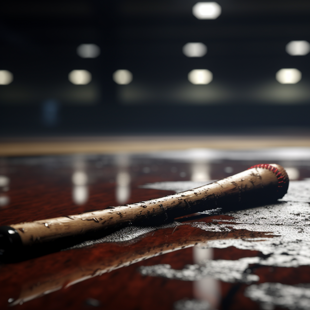 Close-up of baseball bat on rainy day floor