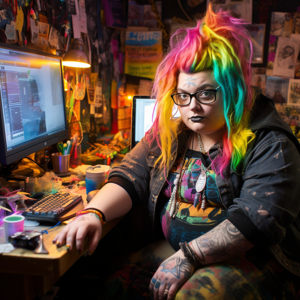 Basement dweller with rainbow hair