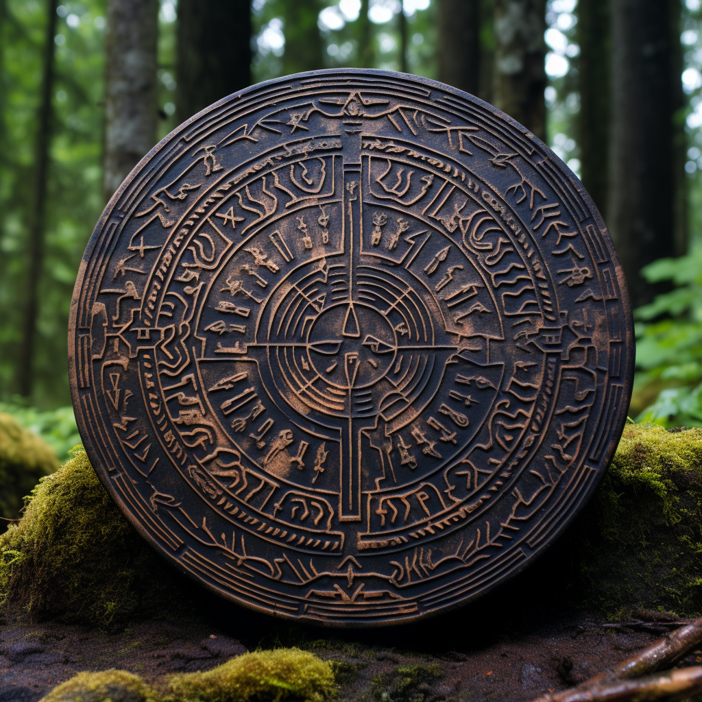 Teleportation circle carved on a disk with runes