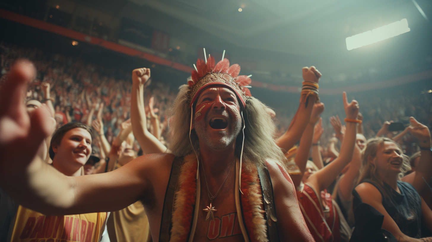 Basketball fan cheering with holographic effects