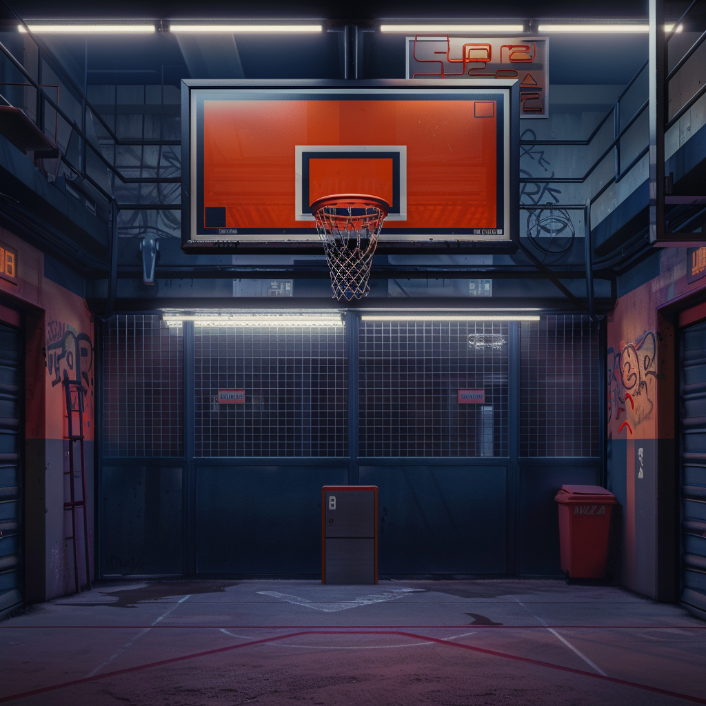 Realistic basketball hoop at bank