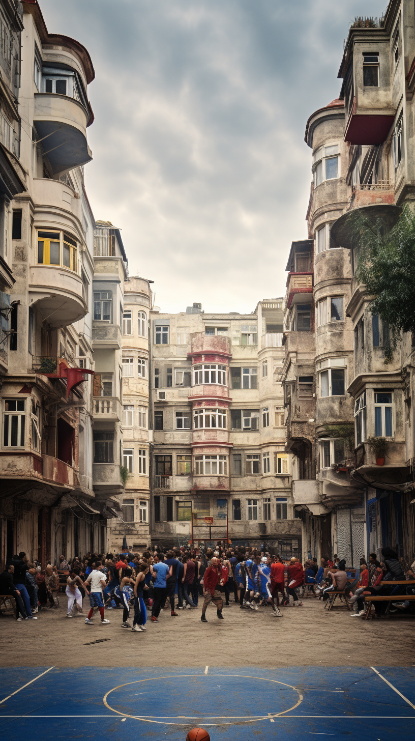 Basketball match in Beyoğlu street court