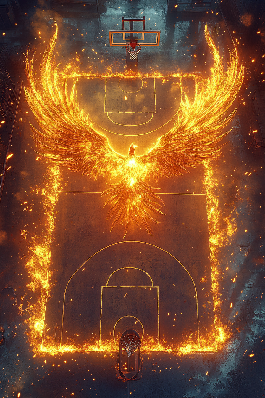 Basketball court with phoenix wings glow