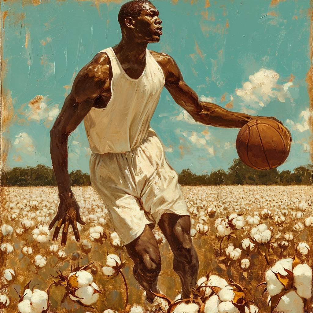 Basketball player in cotton field