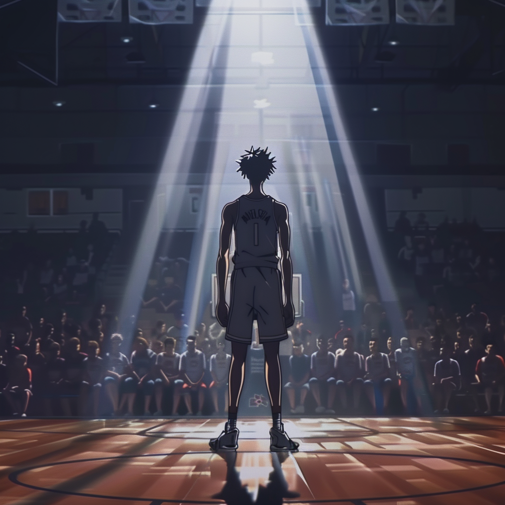 silhouette of basketball player on court