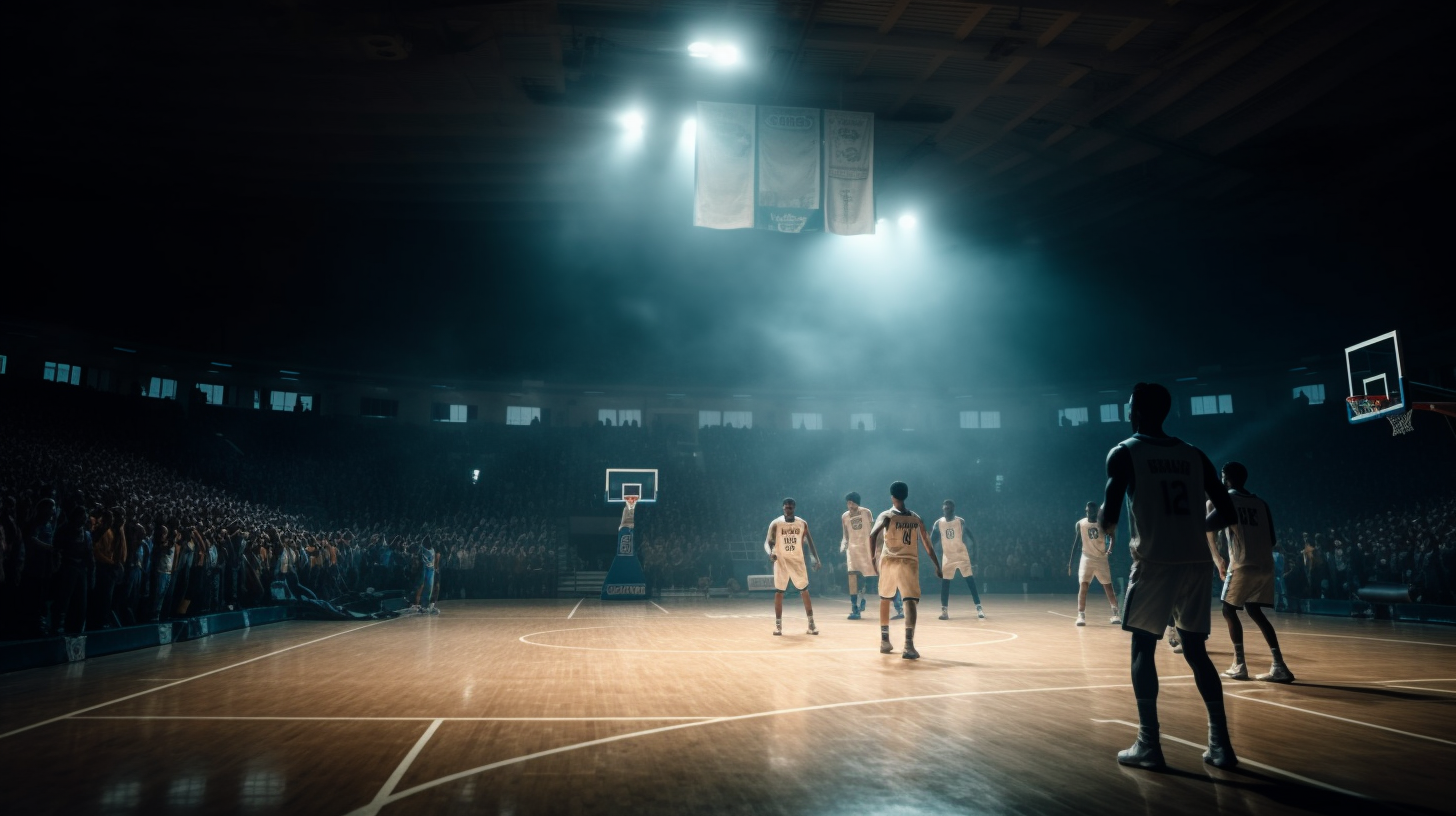 Basketball players in epic stadium showdown