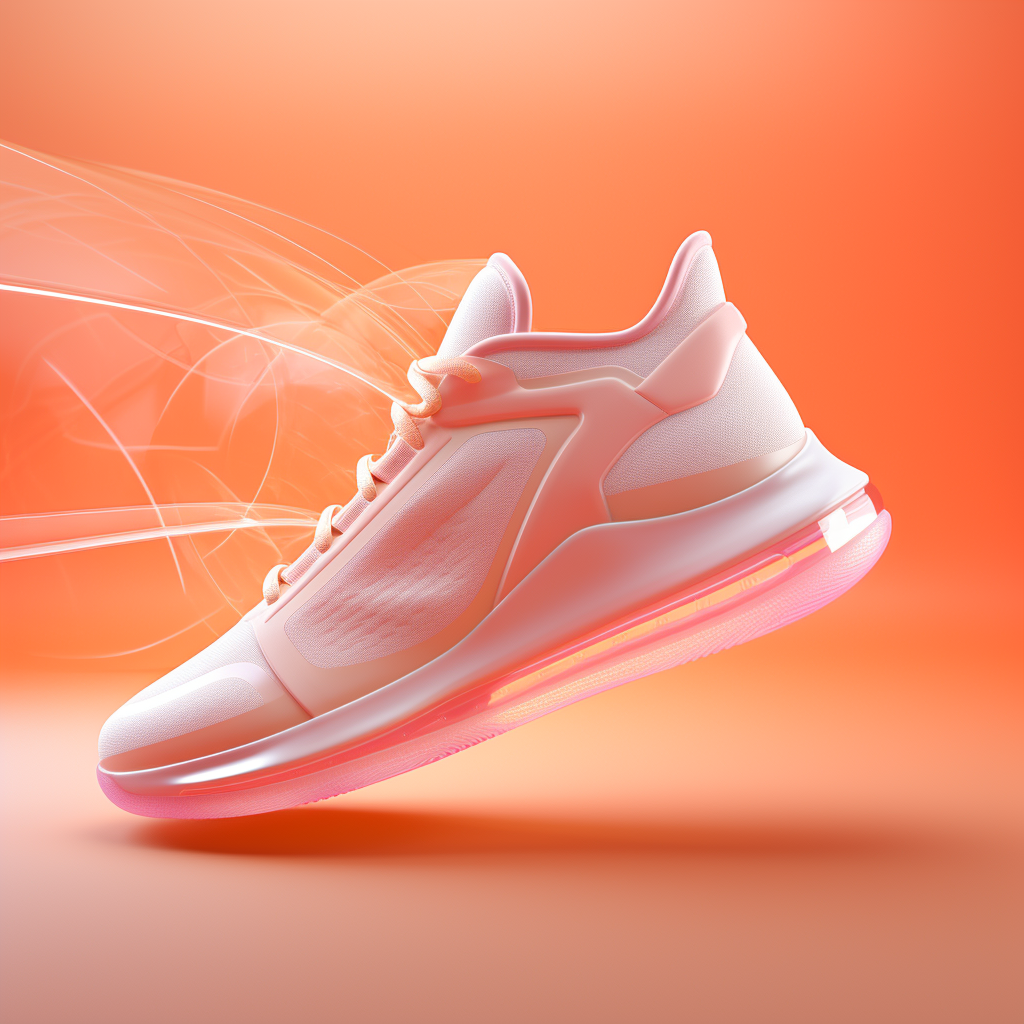 Stylish basketball shoe on peach colored backdrop