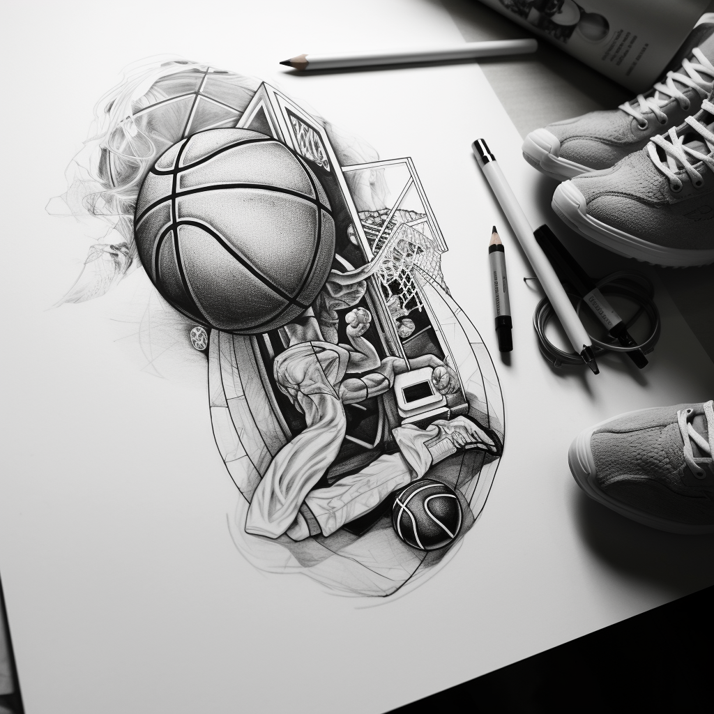 Tattoo sketch on arm with basketball theme