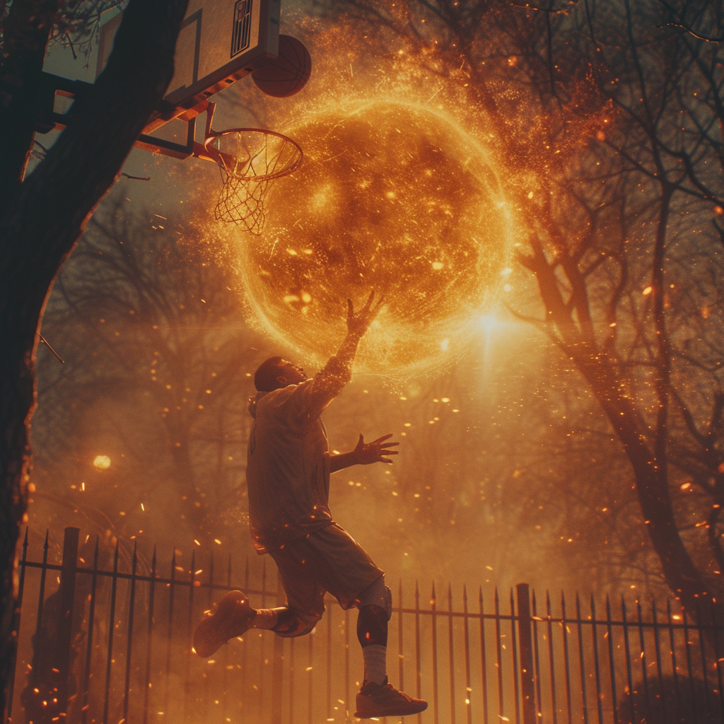 Basketball Dunk with Sun Ball Visuals