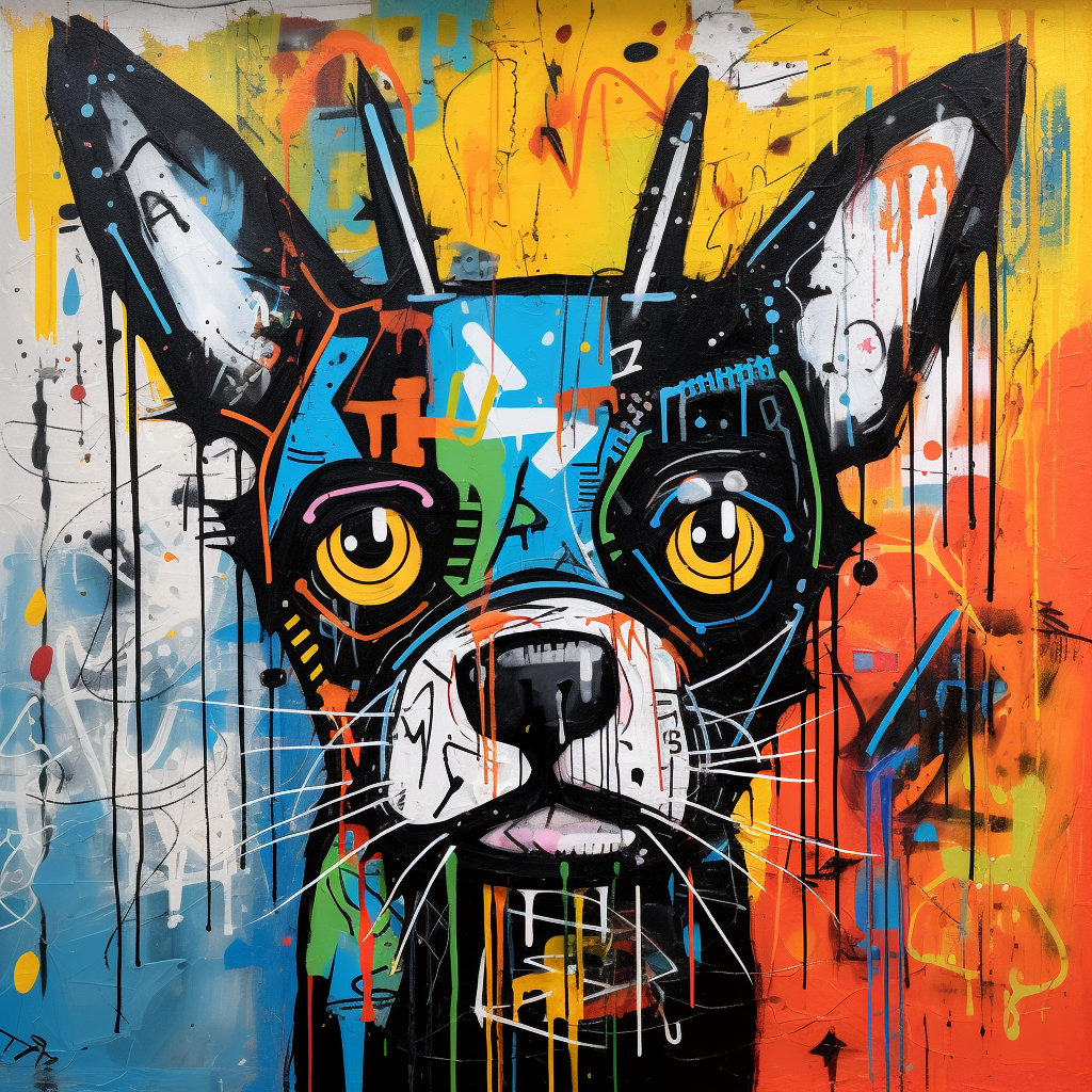 Colorful Basquiat Boston Terrier Ninja Illustration