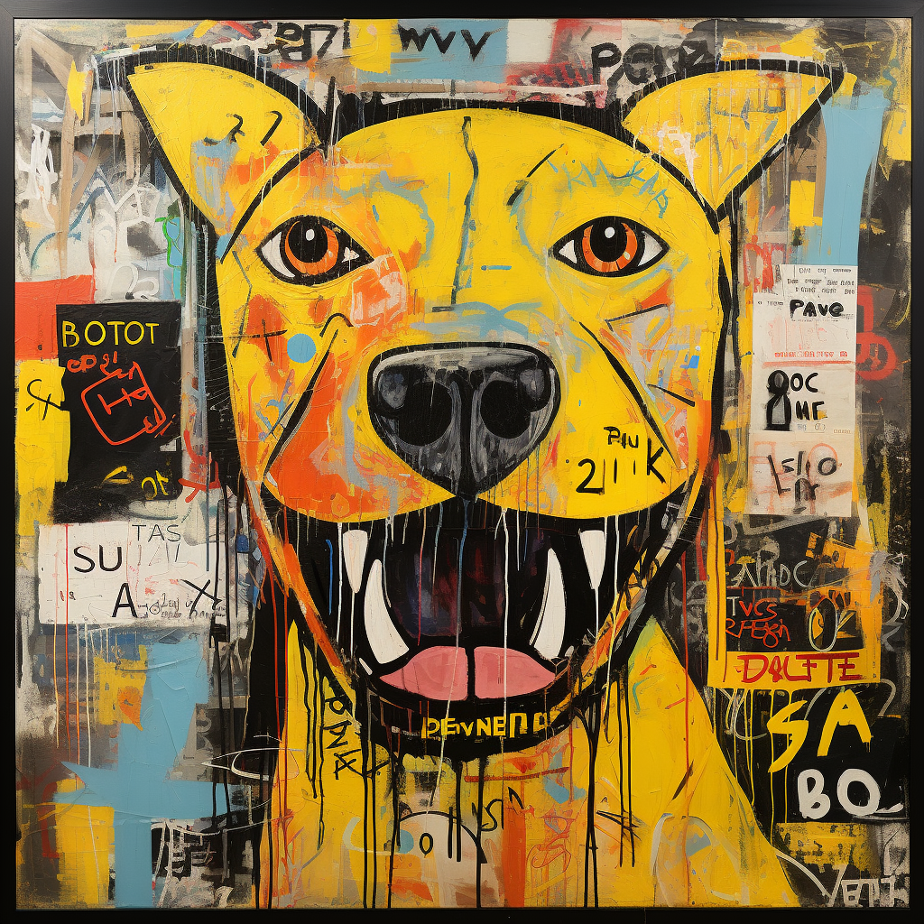 Basquiat's expressive pit bull portrait