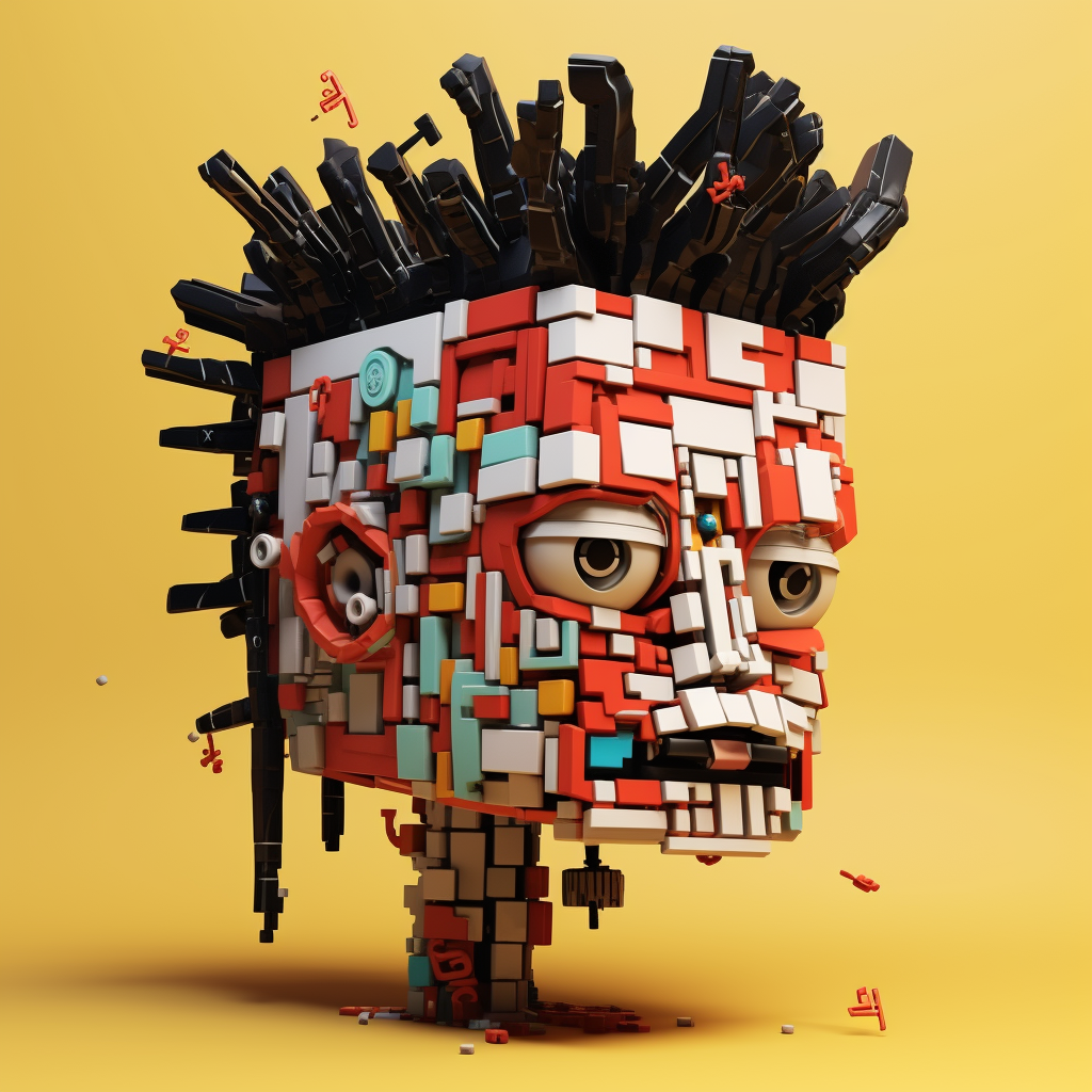 Intricate Basquiat-inspired punk head in Minecraft style