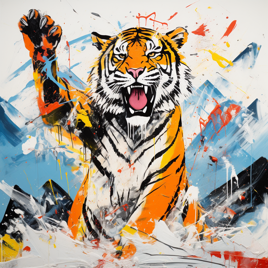 Basquiat-style art featuring a dynamic tiger in the snow