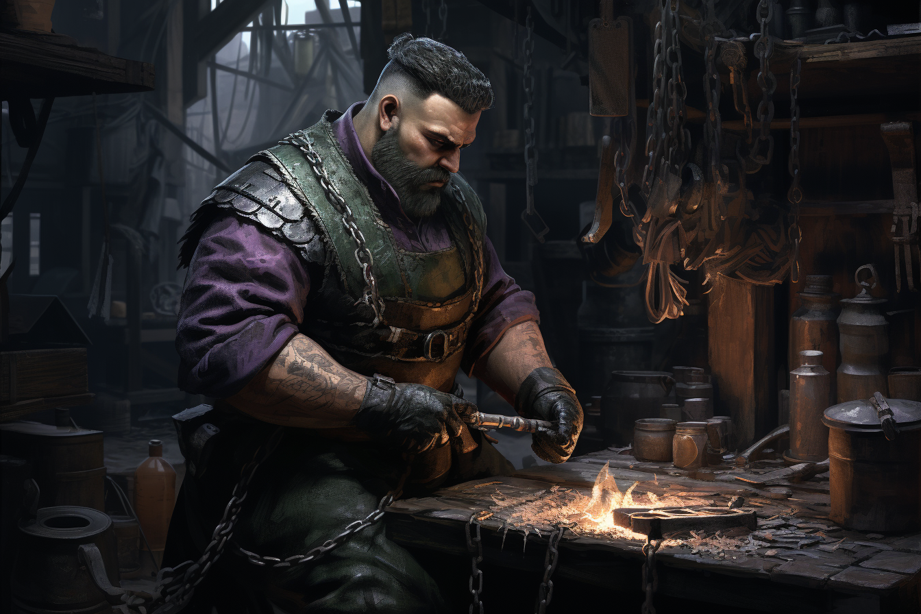 Detailed image of steampunk batfolk blacksmith