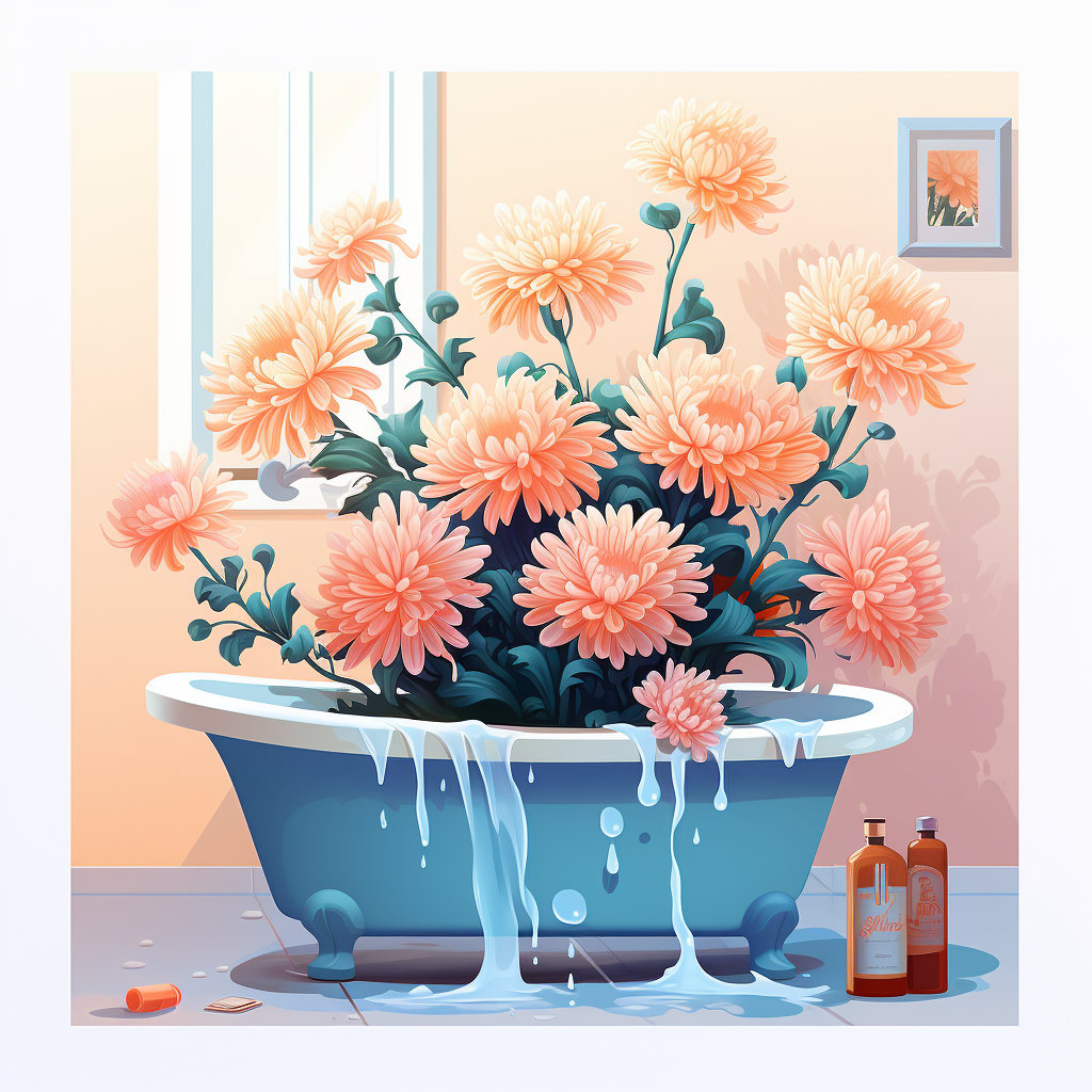 Cartoon-style bathroom with chrysanthemum decor