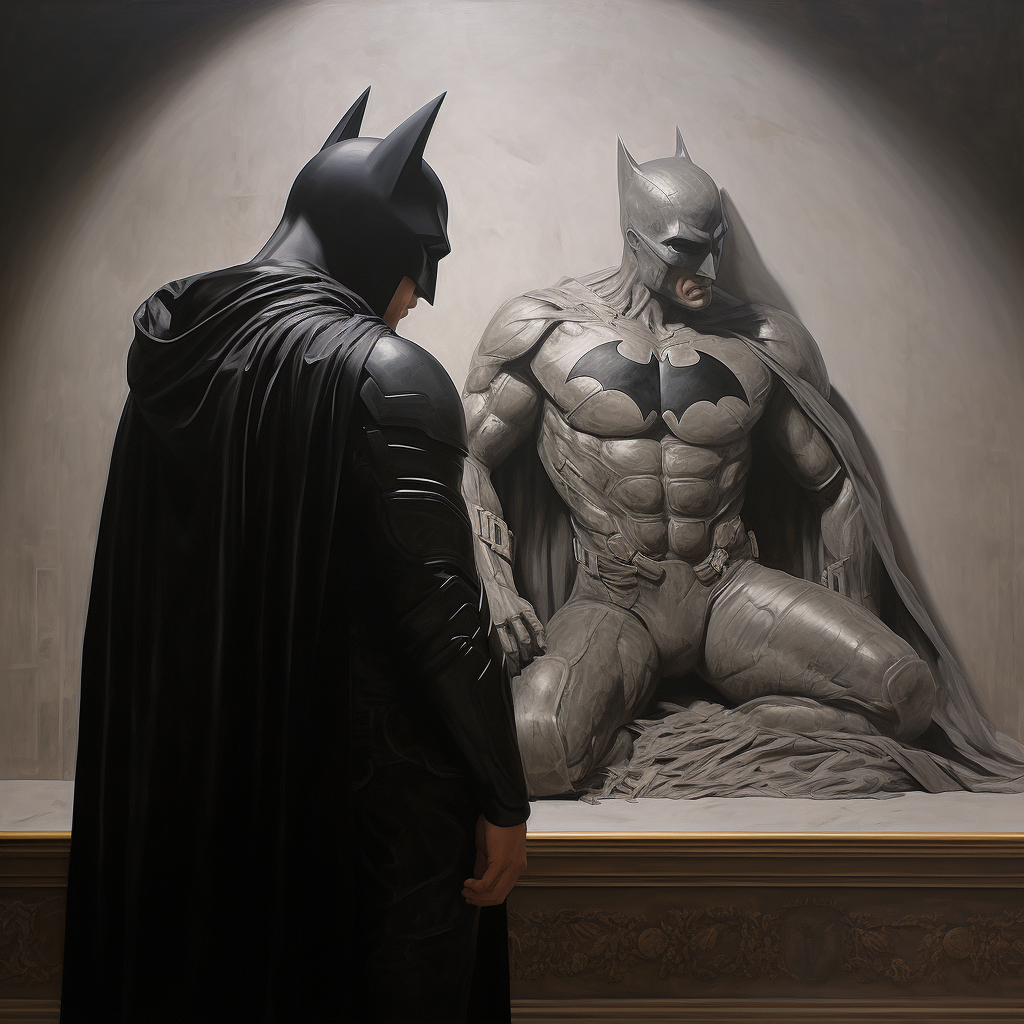 Batman admiring artwork in gallery