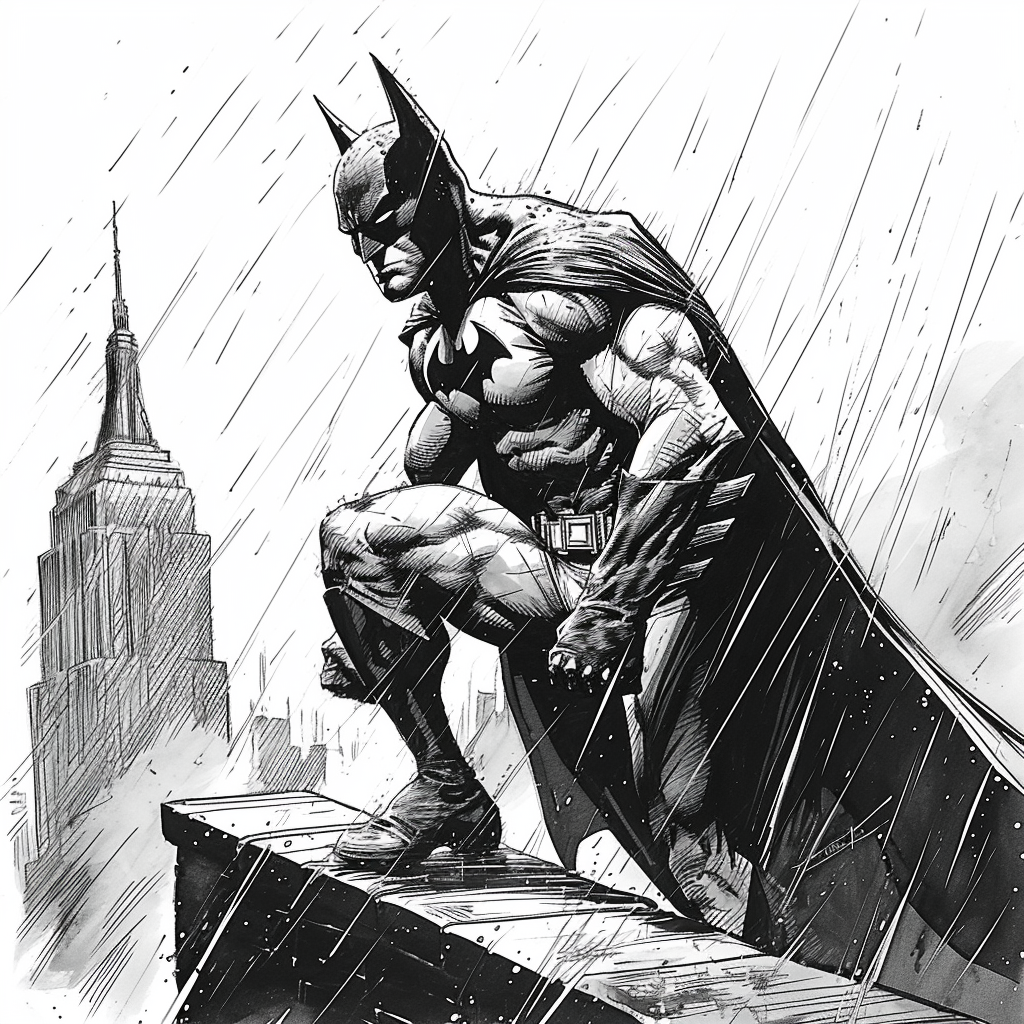 Batman in rain on building