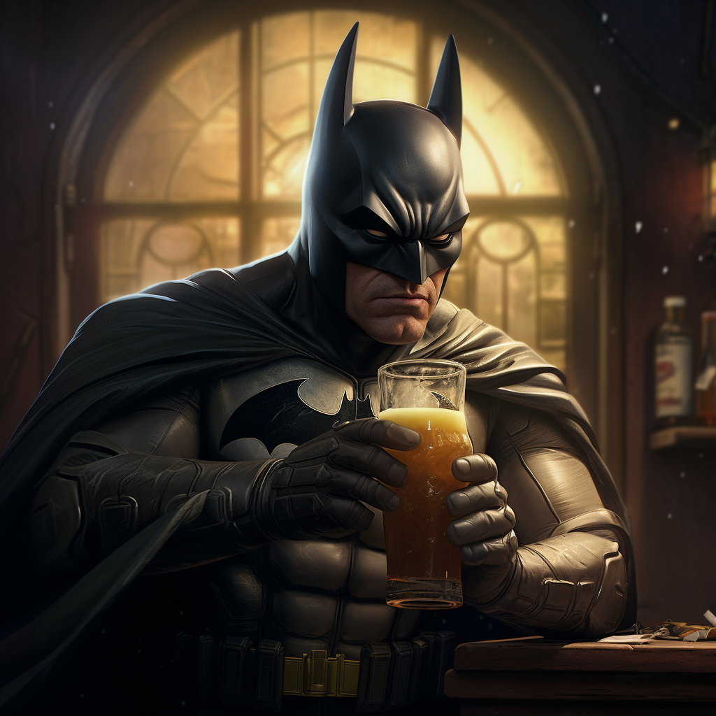 Batman enjoying a cold beer