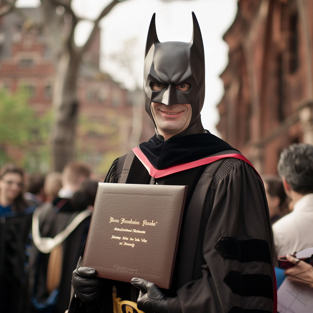 Batman with Veterinary Graduation Diploma