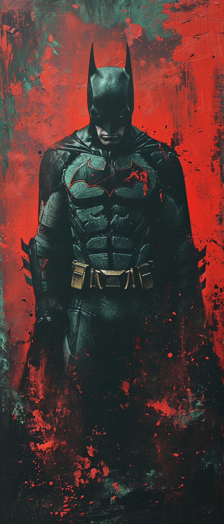 Batman in Dark Aquamarine and Red Comic Book Art